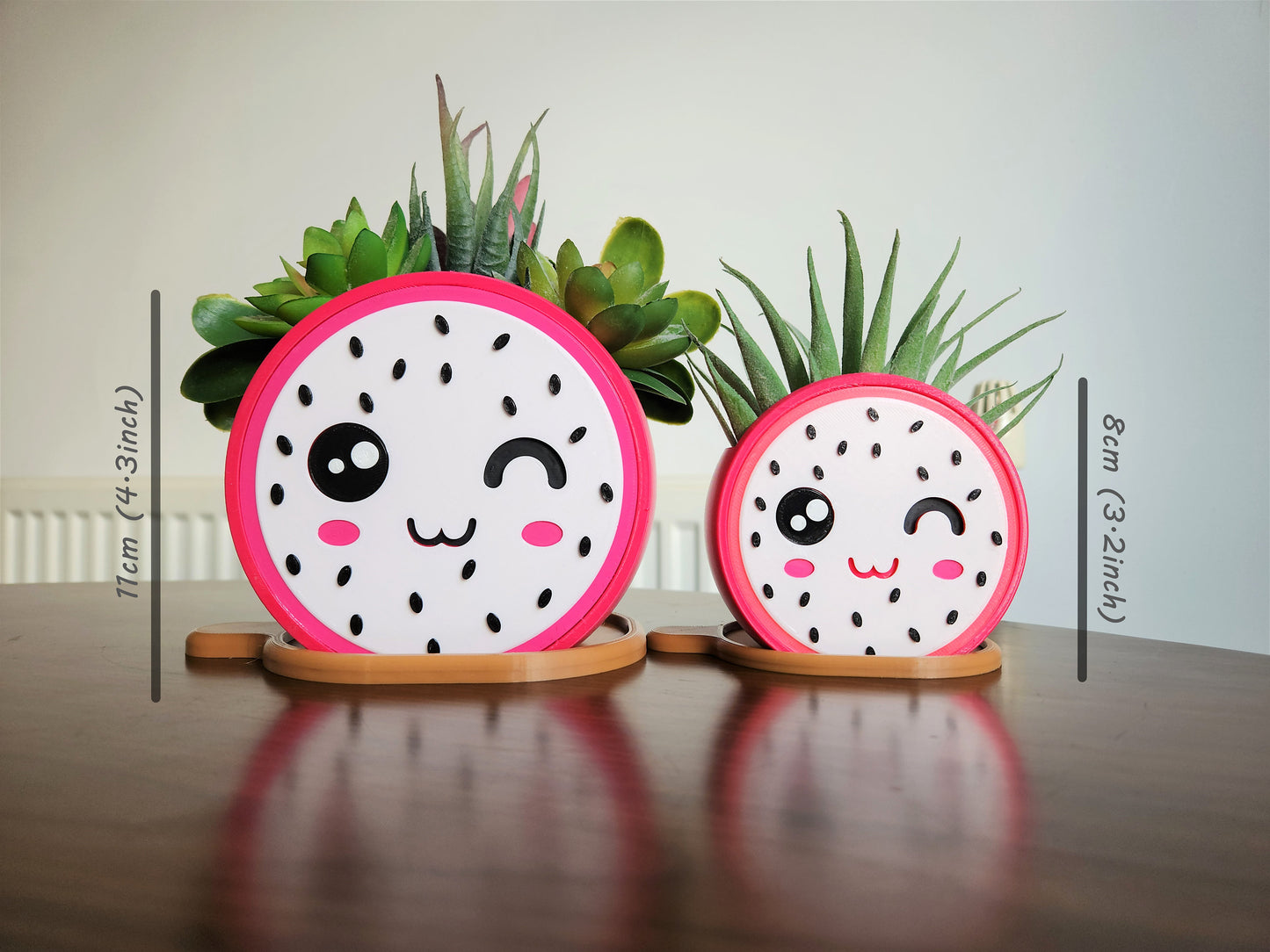 Adorable Kawaii Dragon Fruit Flower Pot with Matching Tray - Cute and Quirky Plant Home